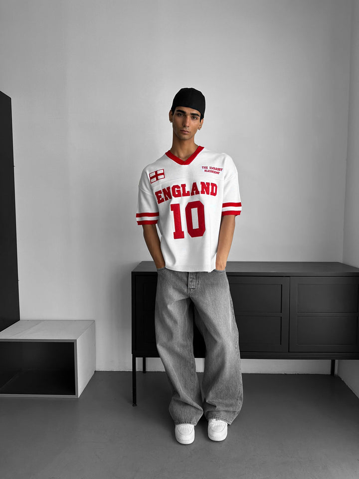 Oversize England Stickad T-shirt - Vit