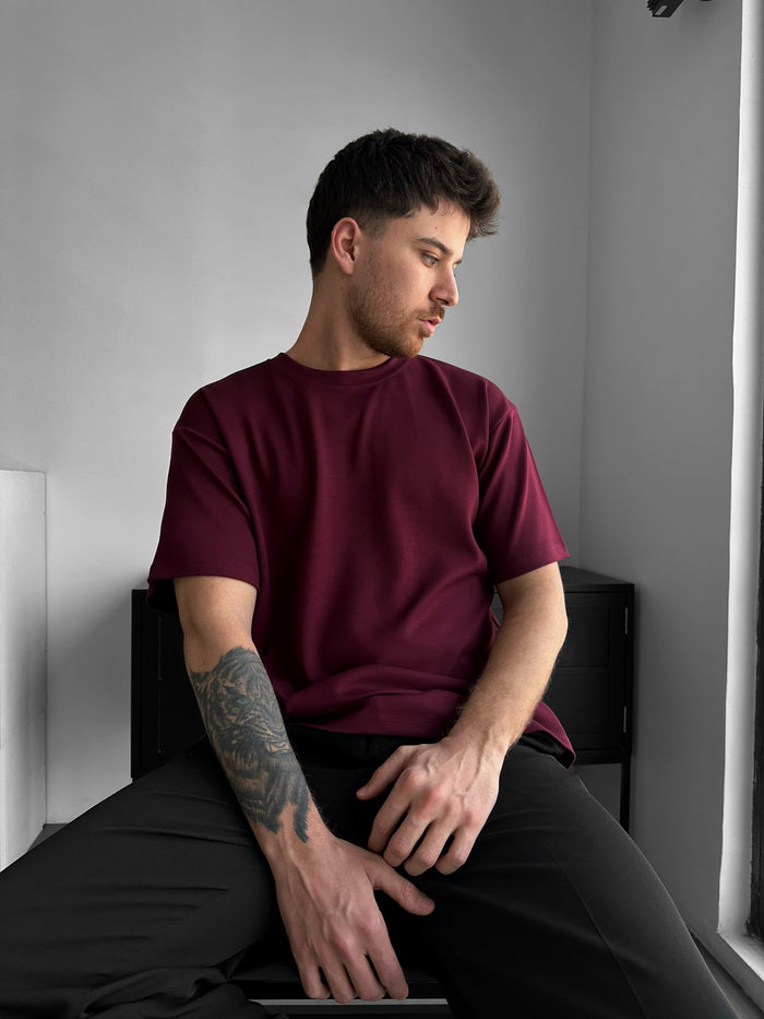 Lös Passform Grund T-shirt - Bordeaux
