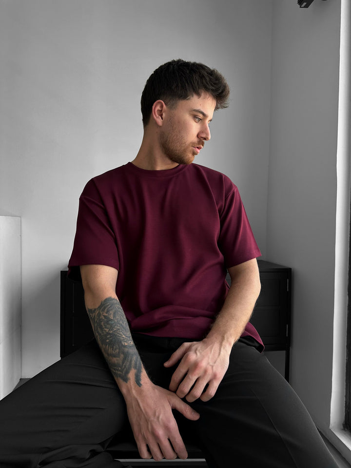Lös Passform Grund T-shirt - Bordeaux