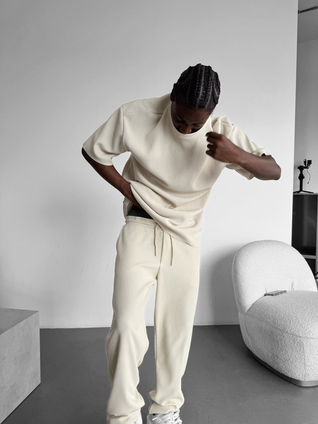 Lös Passform Cordbyxor - Beige