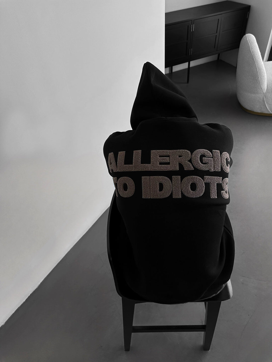 Oversize Detaljerad Allergisk Hoodie - Svart