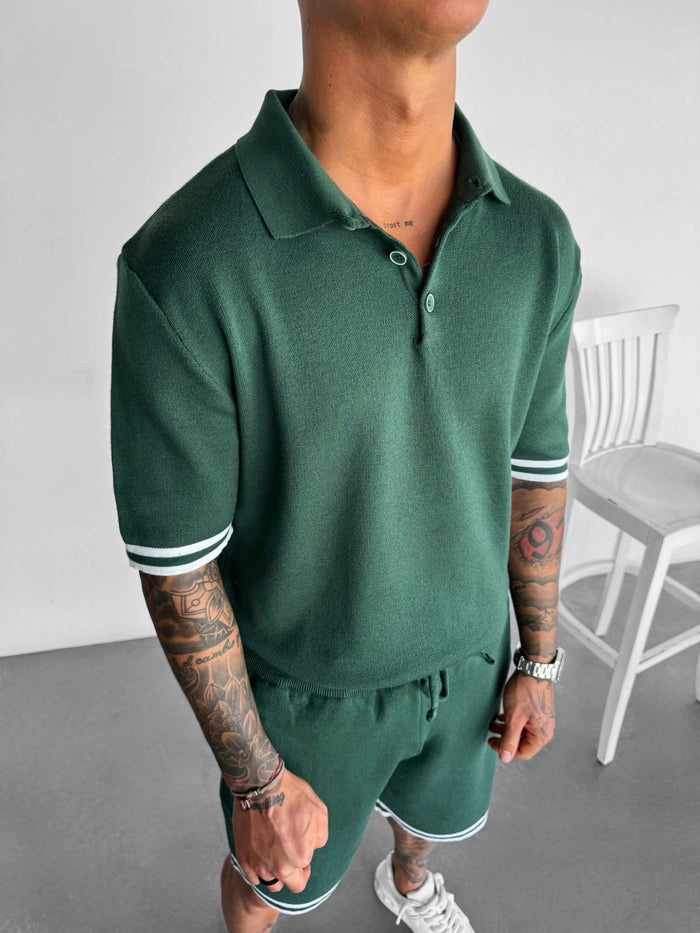 Regular Fit Stickad T-shirt - Mörk Skog