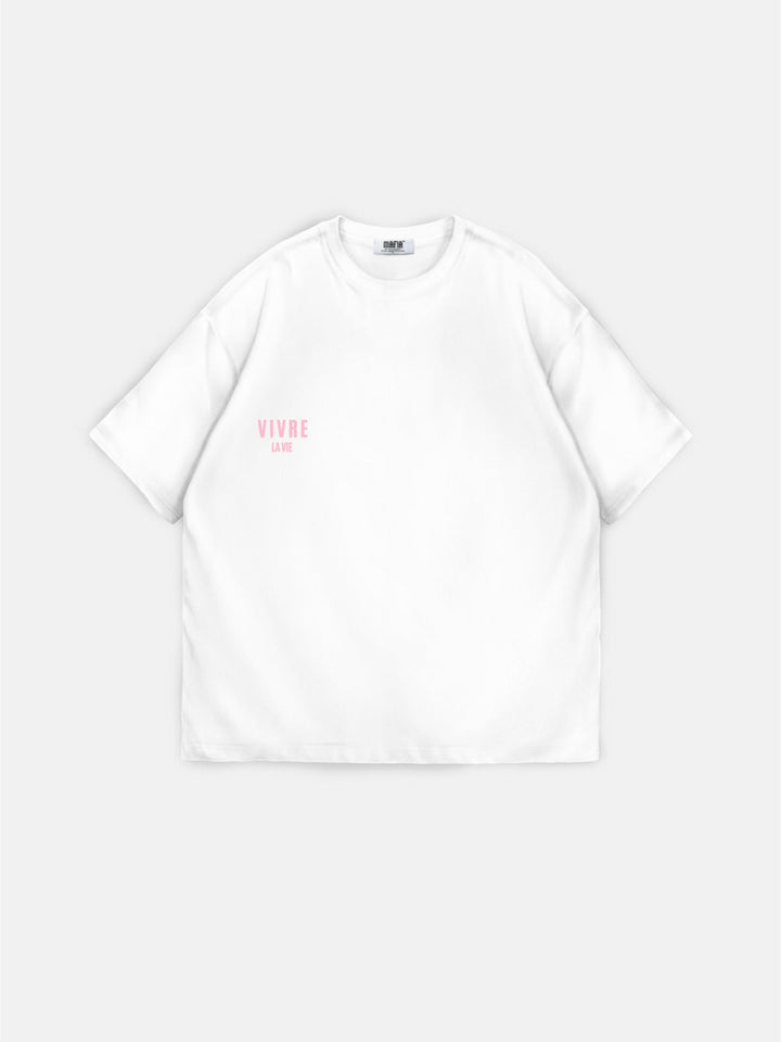 Oversize Vivre la Vie T-shirt - Ecru och Puder