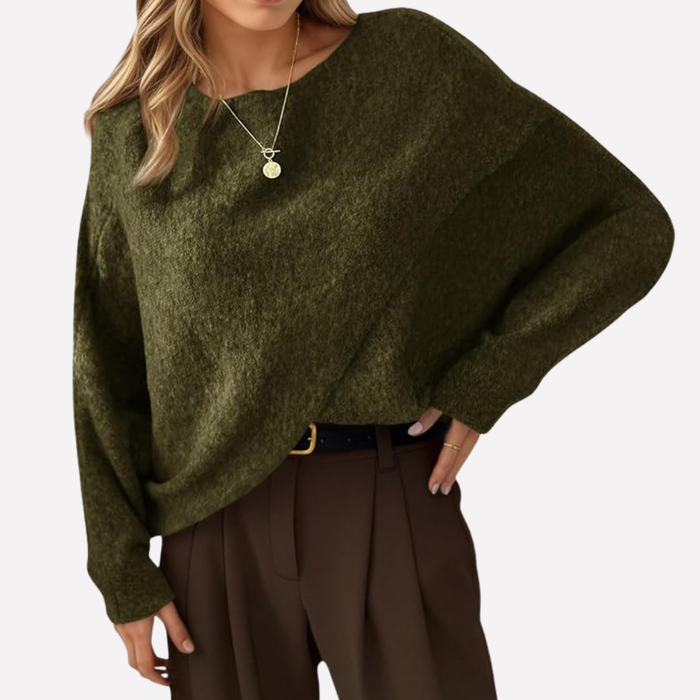 Dam Oversized Batwing Tröja med Asymmetrisk Fåll