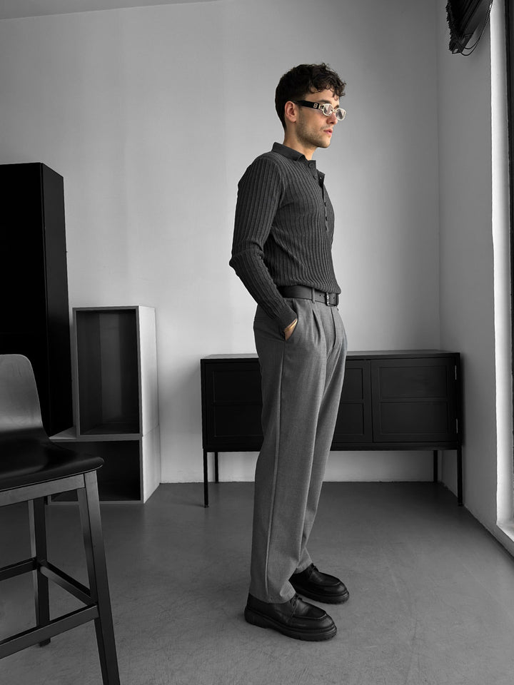 Slim Fit Polo Knit Sweater - Antracit