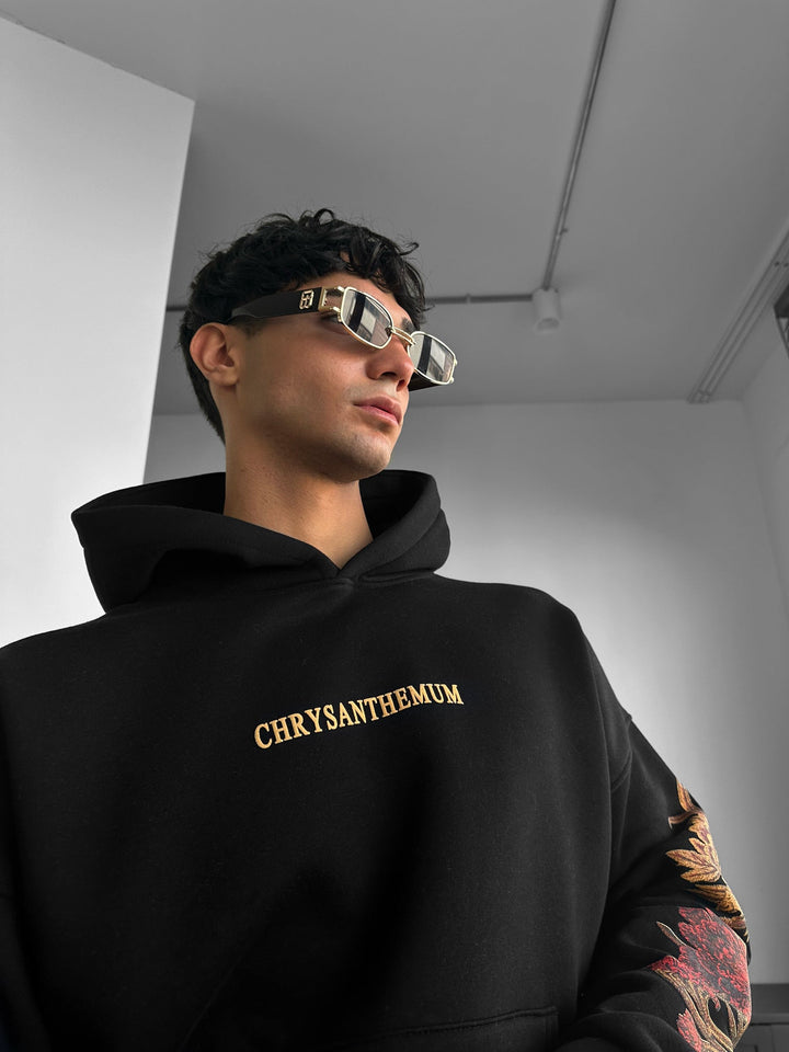 Oversize Krysantemum Hoodie - Svart