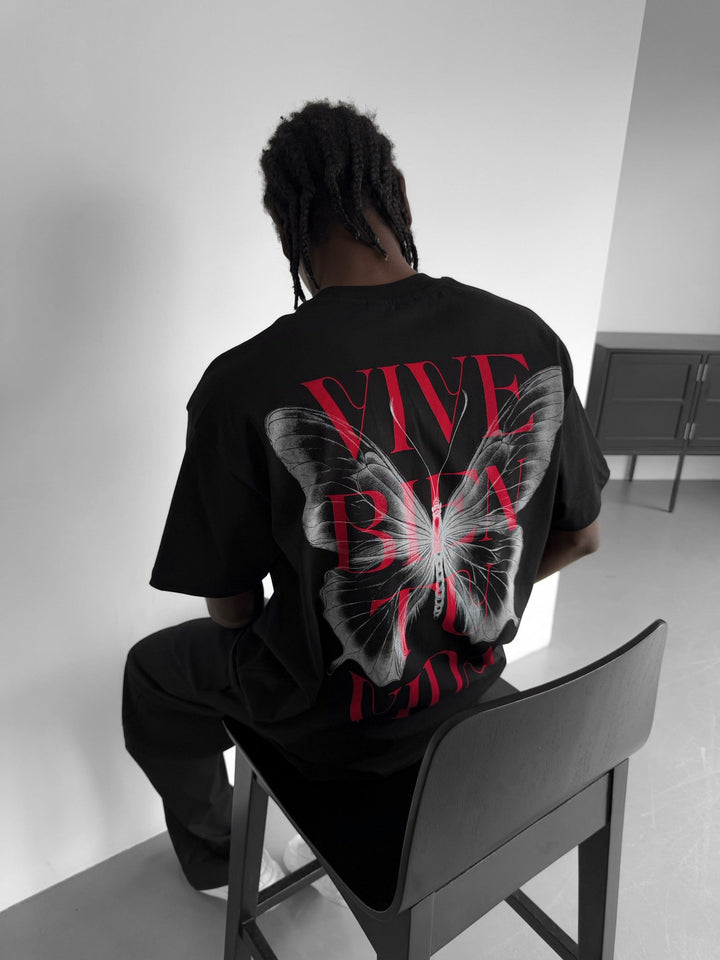 Oversize "Vive Bien Tu Vida" T-shirt - Svart och Vit