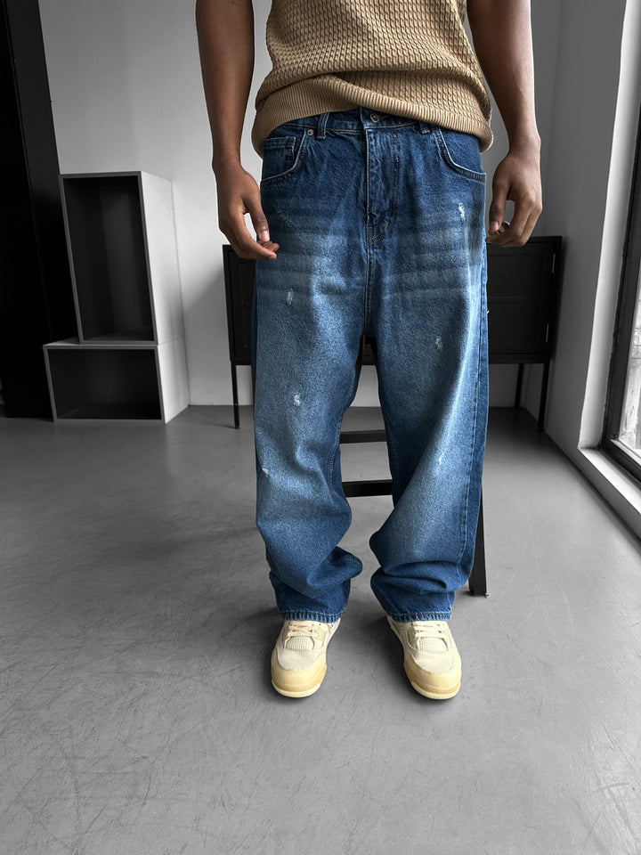 Relax Baggy Torn Jeans - Blå