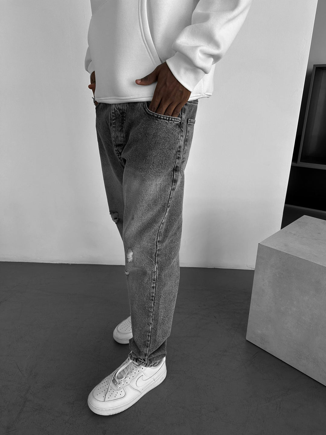 Kille Tvättade Trasiga Jeans - Antracit