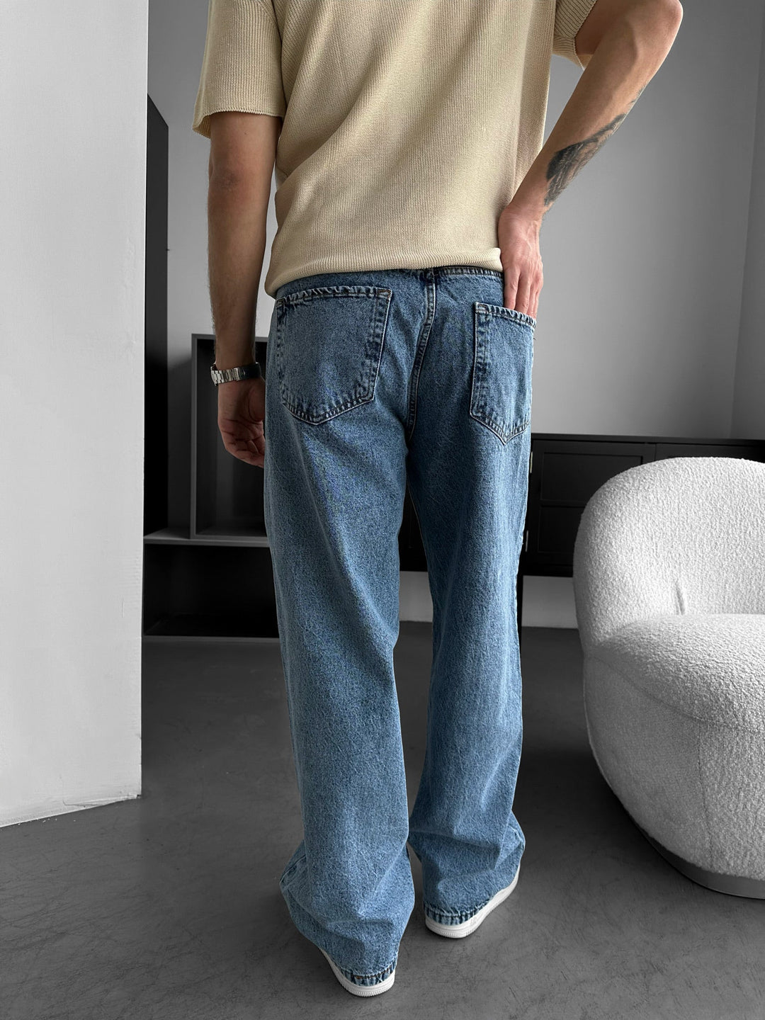 Front Line Baggy Jeans - Tvättad Blå