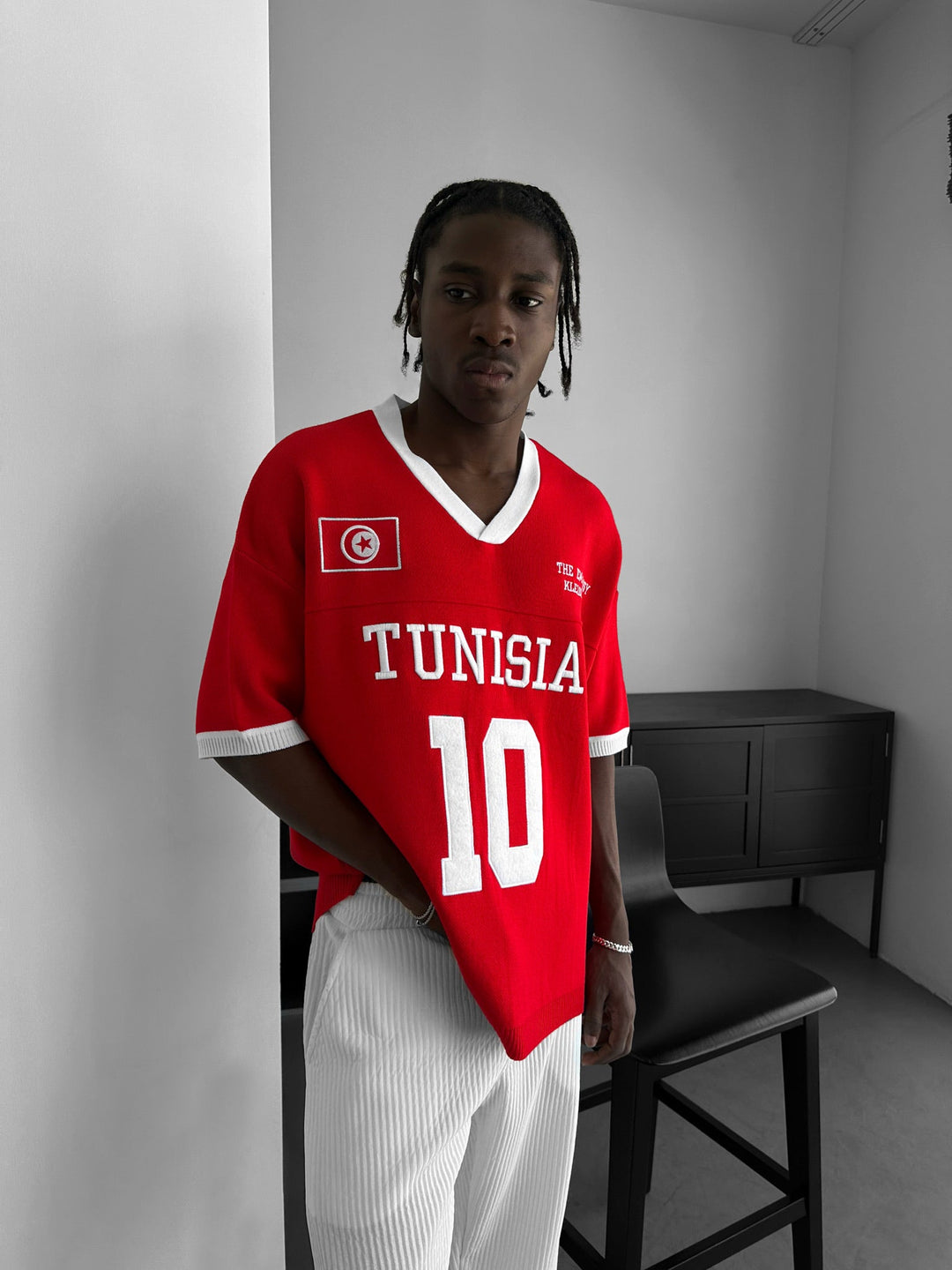 Oversize Tunisien Stickad T-shirt - Röd