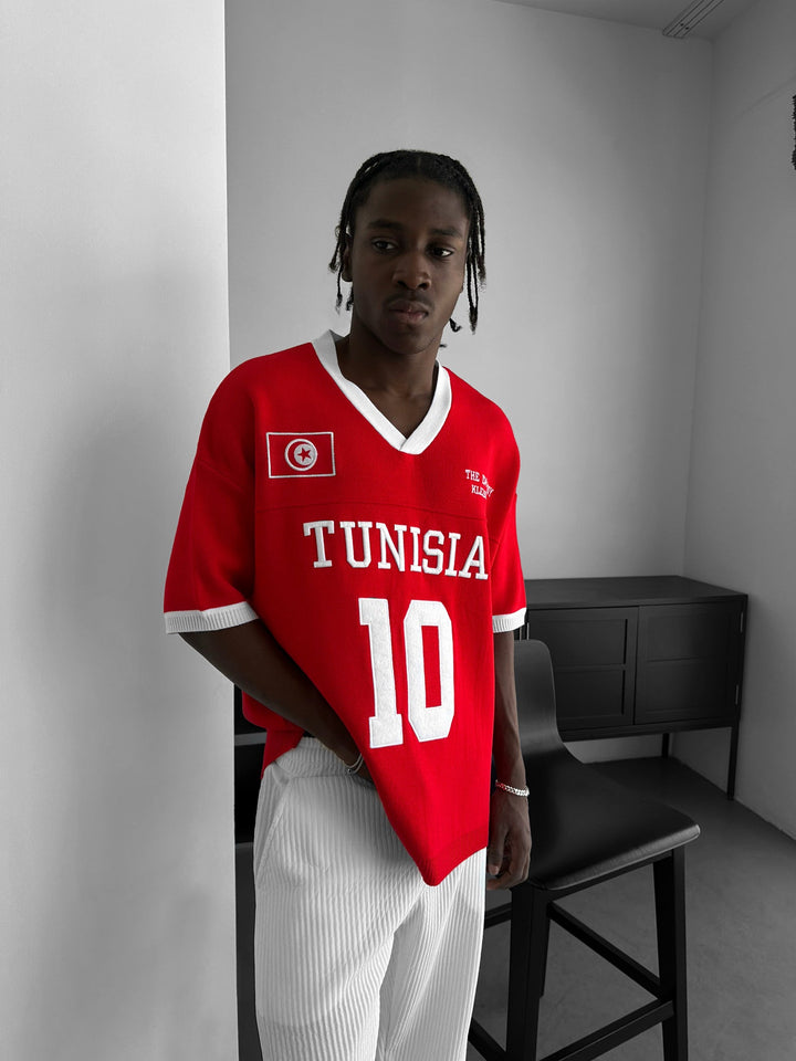Oversize Tunisien Stickad T-shirt - Röd