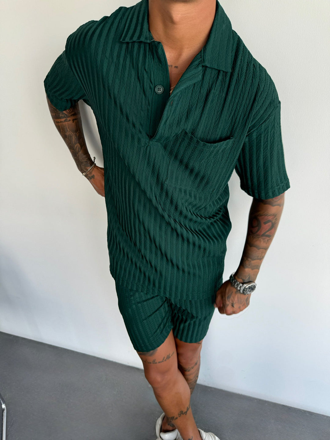 Oversize Strukturerad Polo T-shirt - Regnskog
