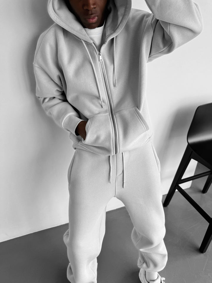 Oversize Basic Dragkedja Hoodie - Grå