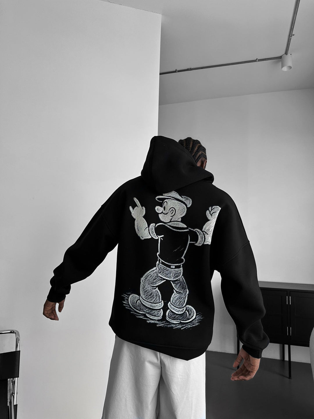 Oversize Popeye Hoodie - Svart