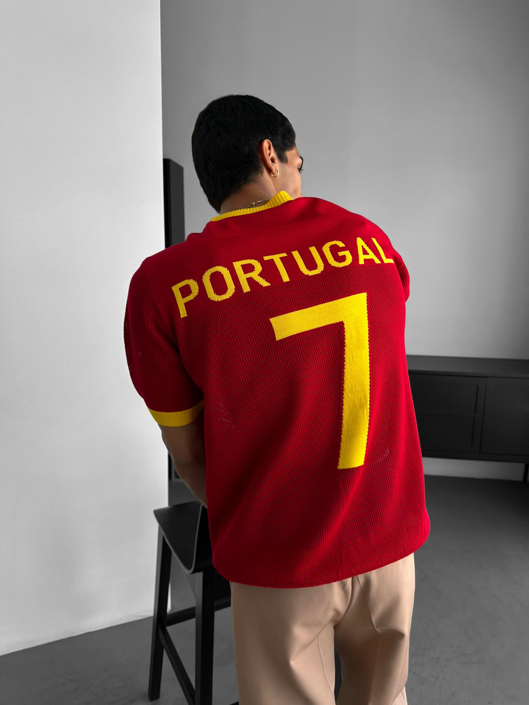 Oversize Portugal Stickad T-shirt - Röd