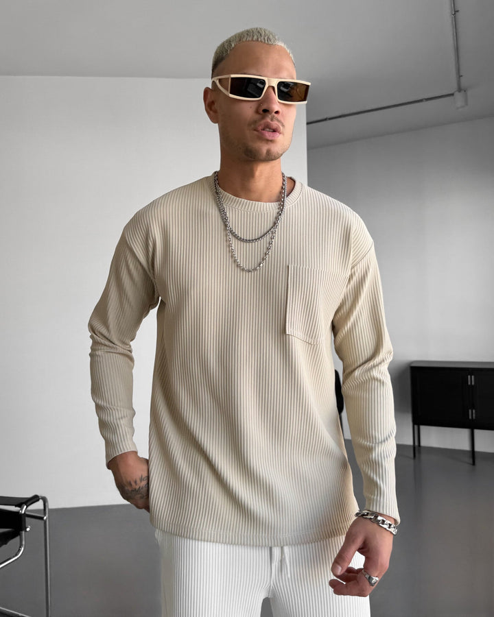 Lös Passform Randig Ficktröja - Beige
