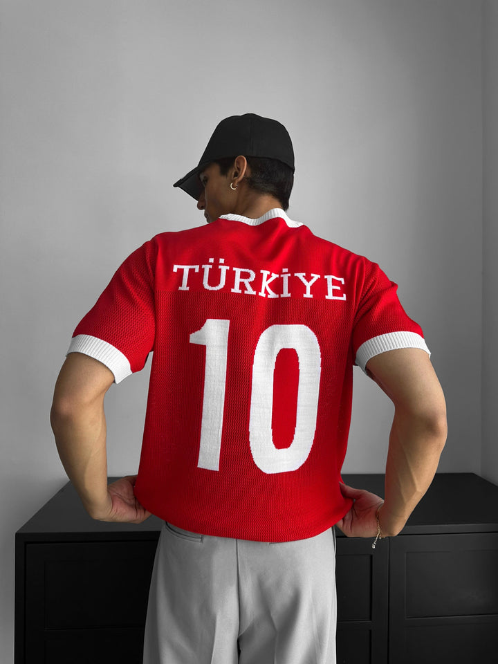 Oversize Türkiye Stickad T-shirt - Röd
