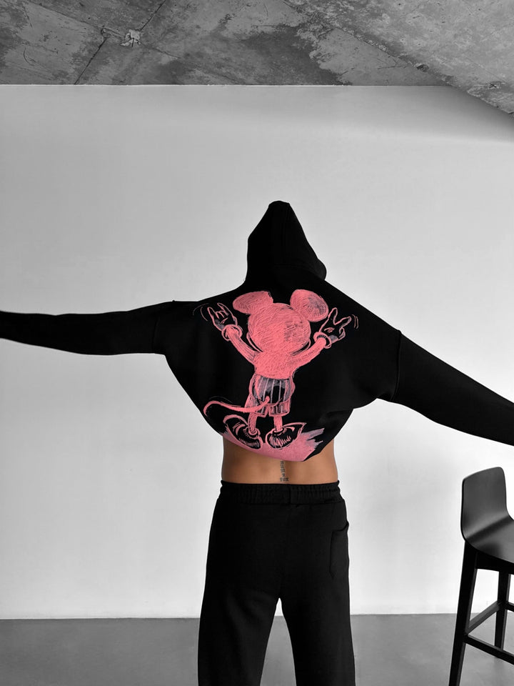 Oversize Musse Hoodie - Svart och Rosa