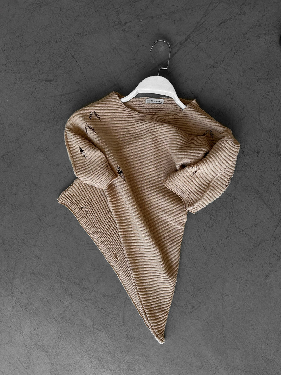 Lös Passform Trasig Stickad T-Shirt - Beige