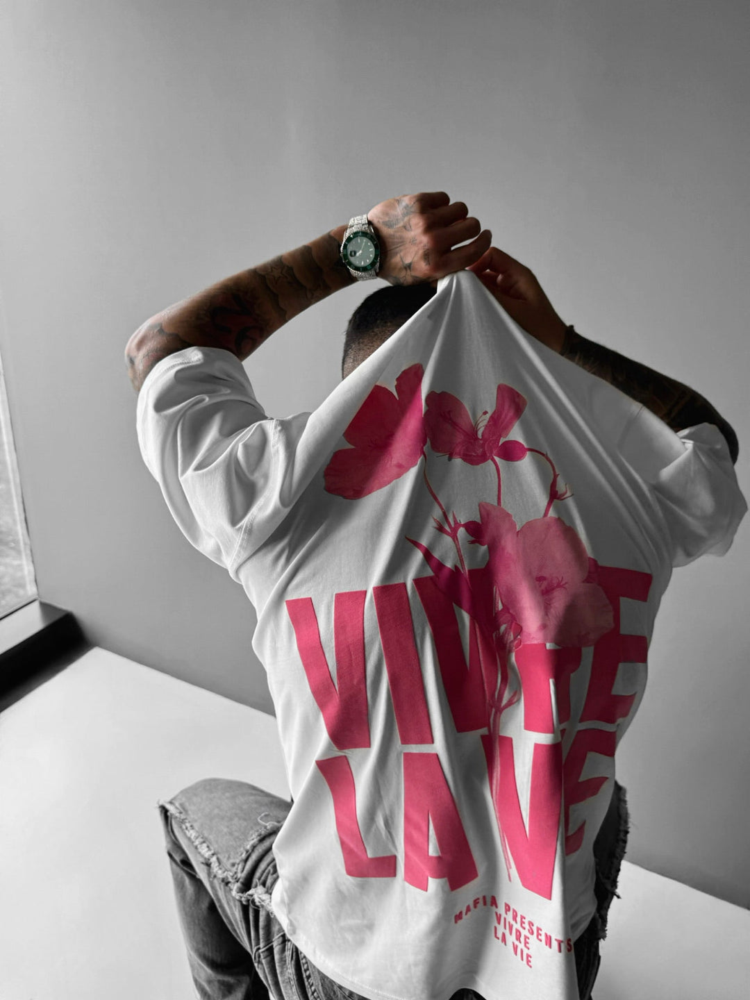 Oversize Vivre la Vie T-shirt - Ecru och Puder