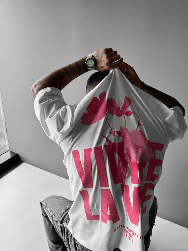 Oversize Vivre la Vie T-shirt - Ecru och Puder