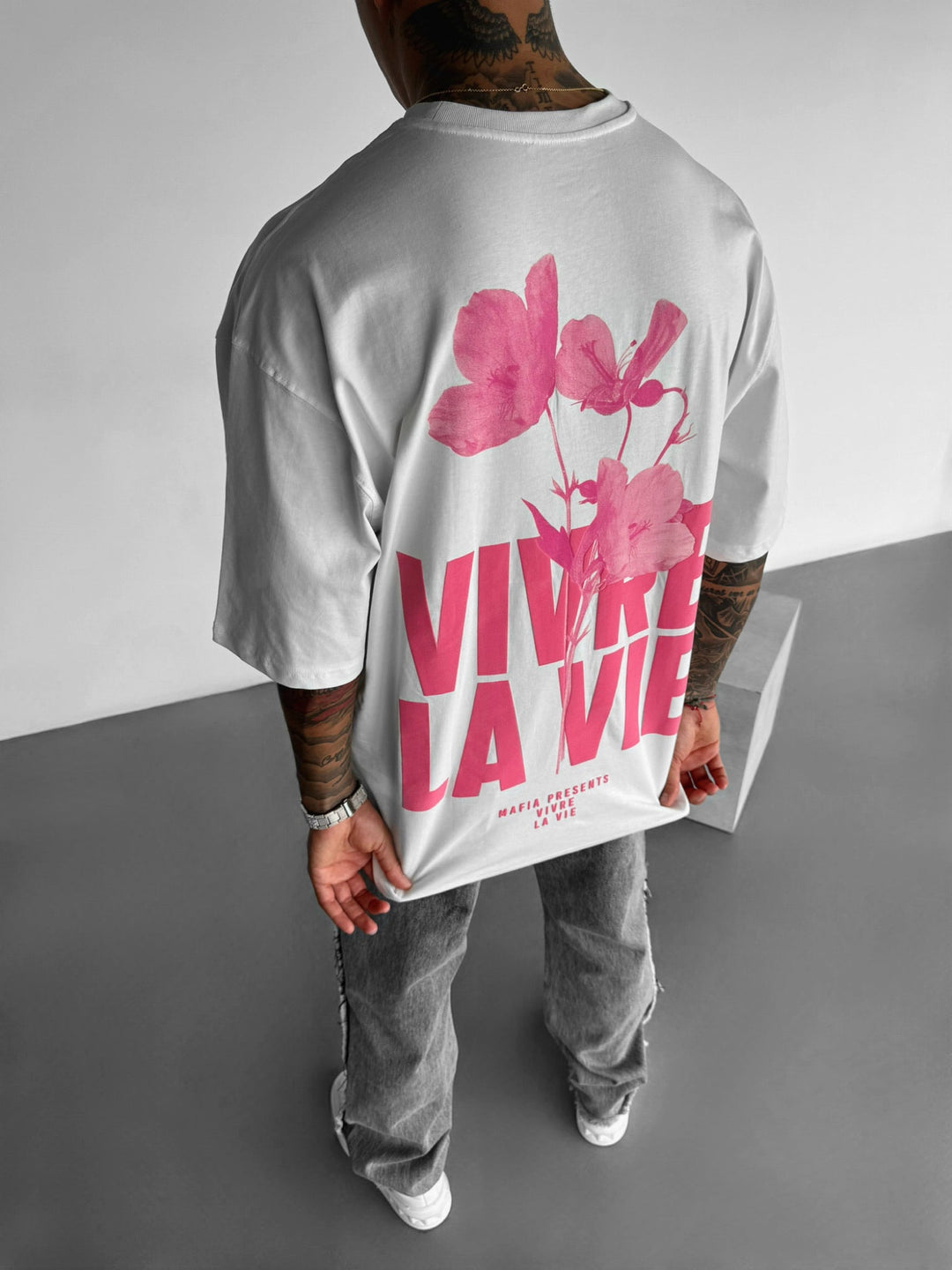 Oversize Vivre la Vie T-shirt - Ecru och Puder