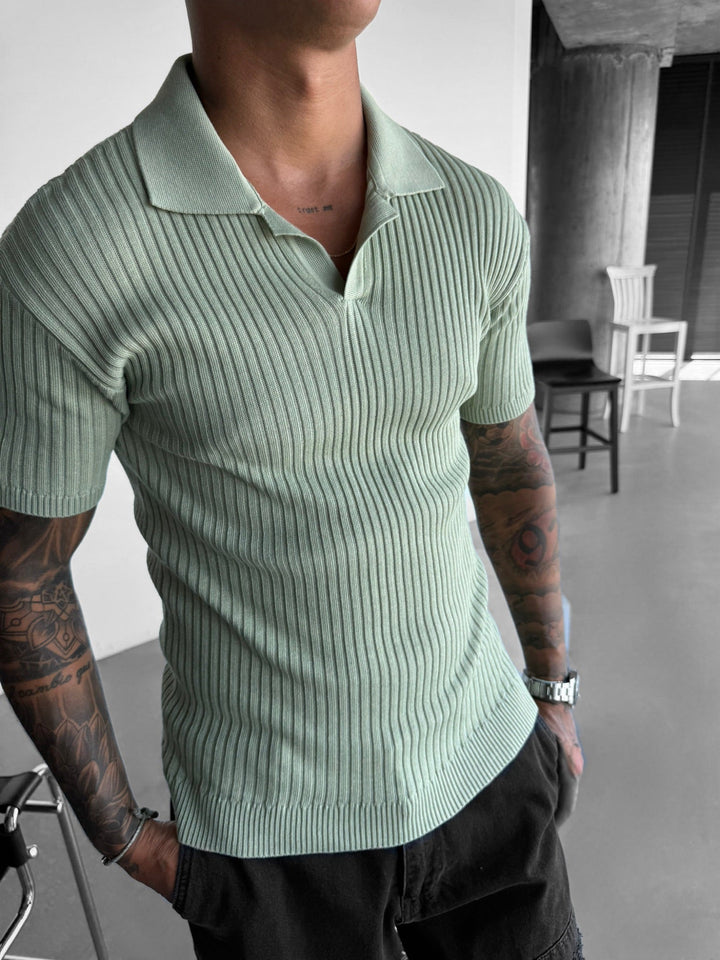 Slim Fit Knit Polo T-Shirt - Mint
