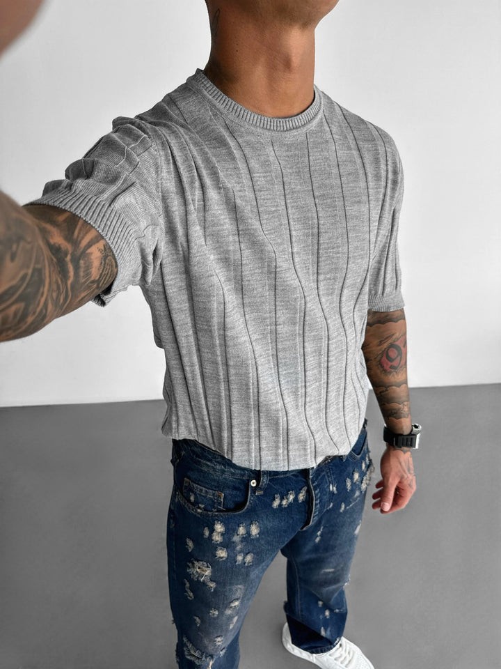 Regular Fit Knit Lines T-shirt - Grå