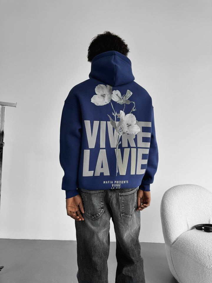 Oversize Vivre La Vie Hoodie - Klarblå