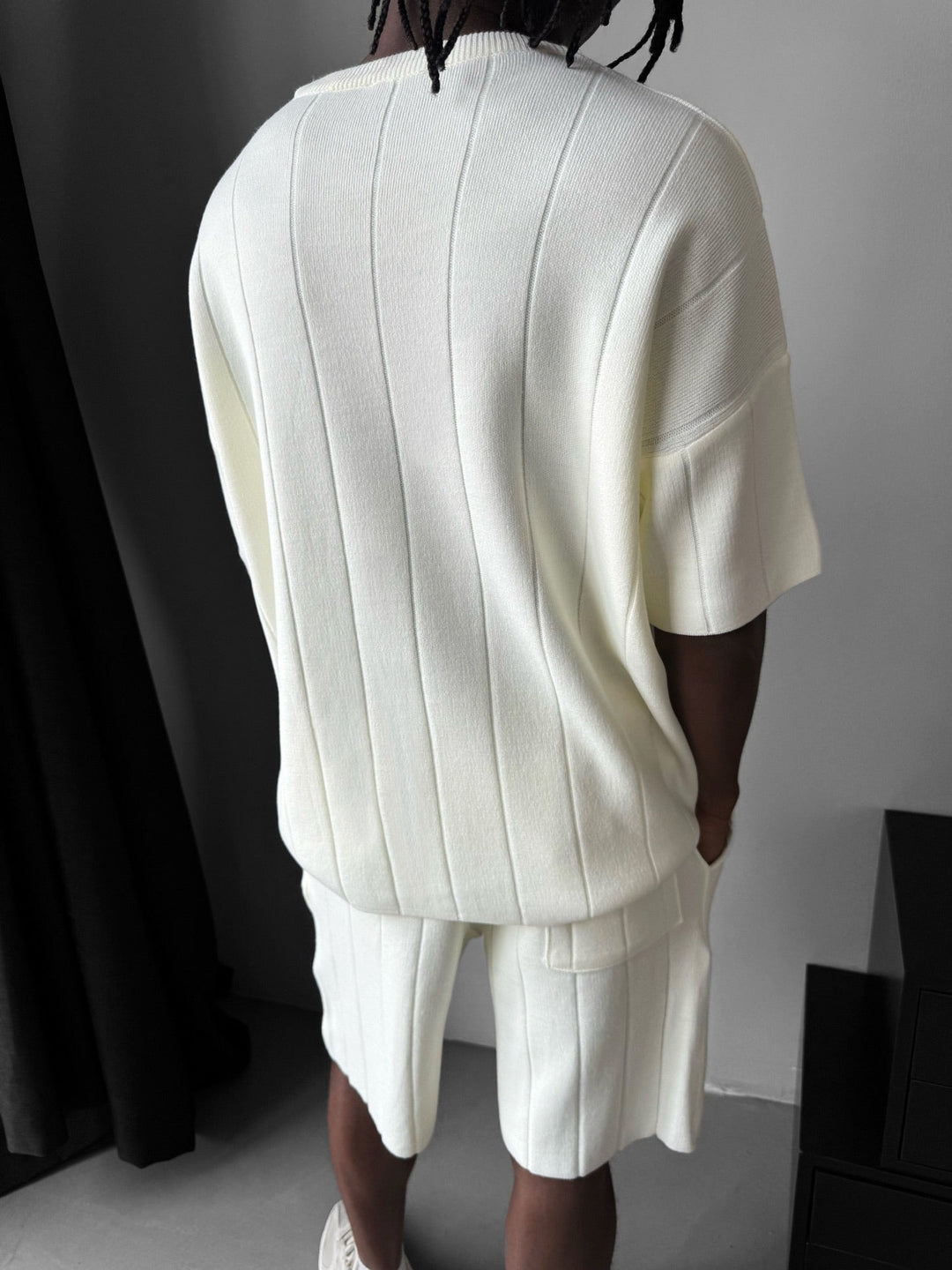 Oversize Line Knit T-Shirt - Ecru