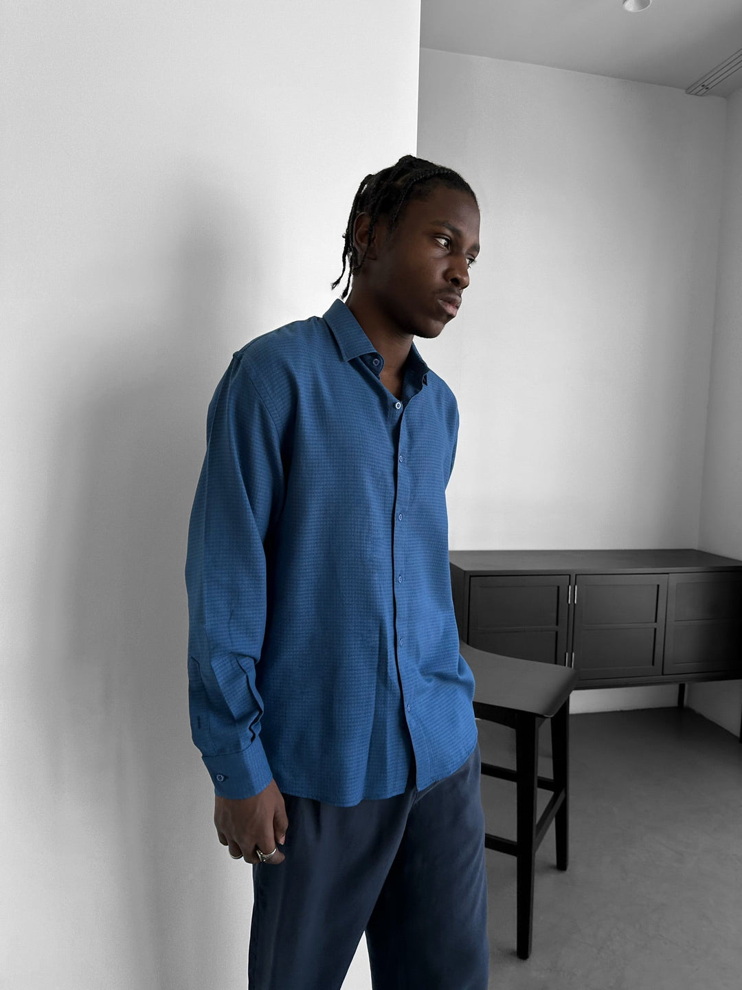 Regular Fit Textured Shirt - Marinblå
