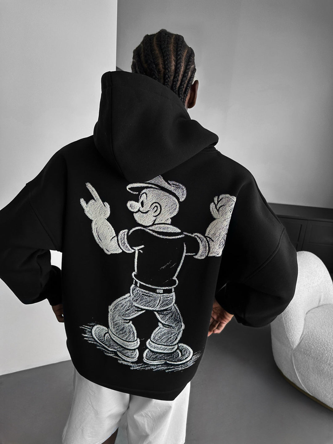 Oversize Popeye Hoodie - Svart