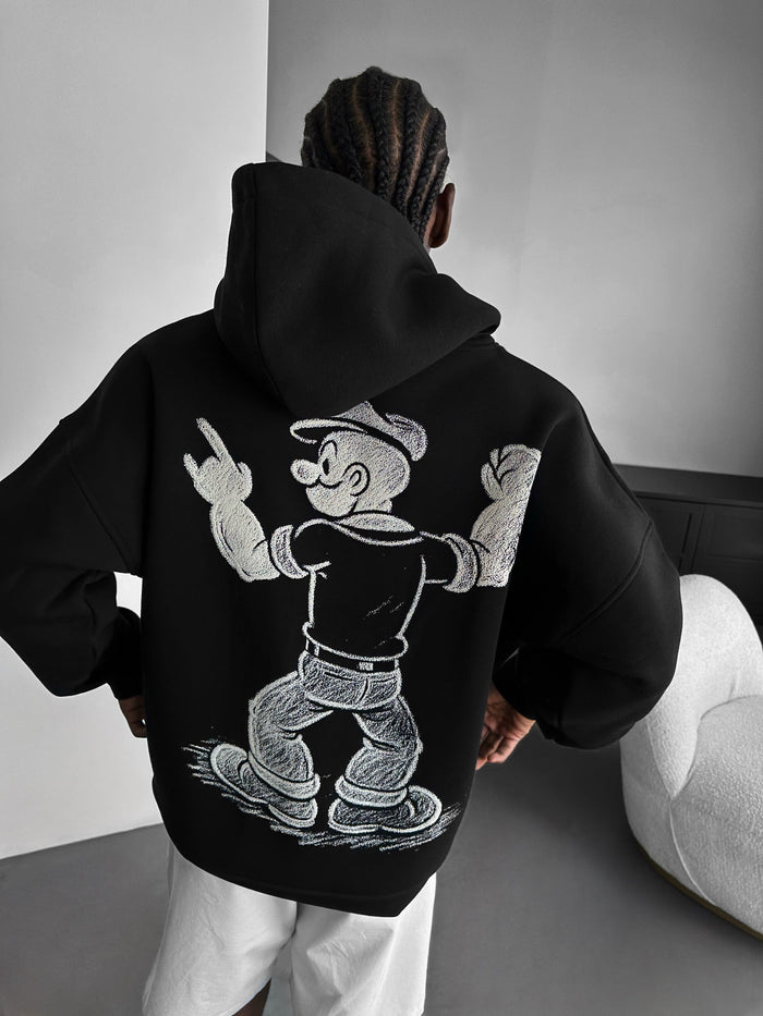 Oversize Popeye Hoodie - Svart