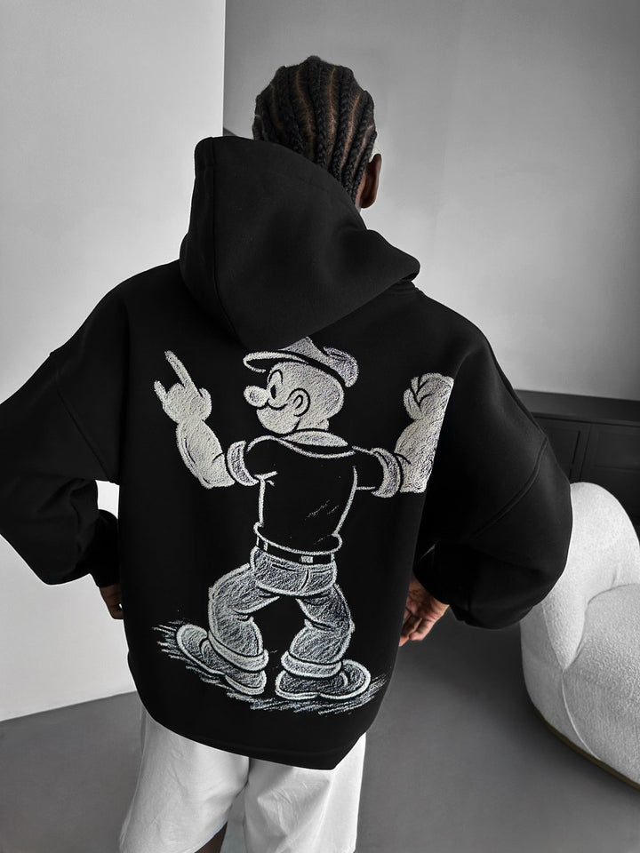 Oversize Popeye Hoodie - Svart