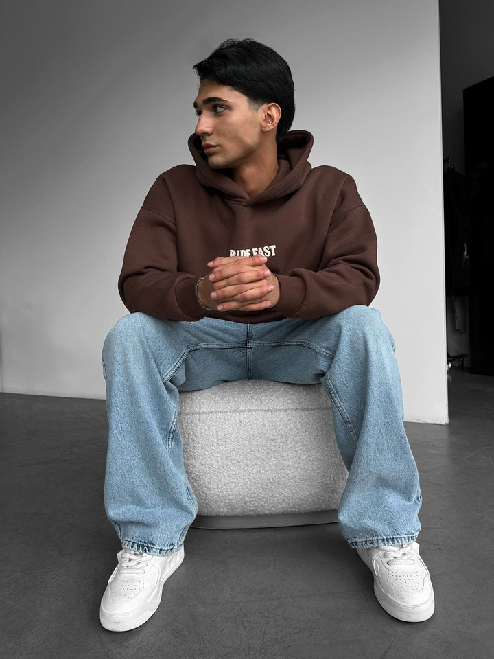 Oversize Ride Fast Hoodie - Brun