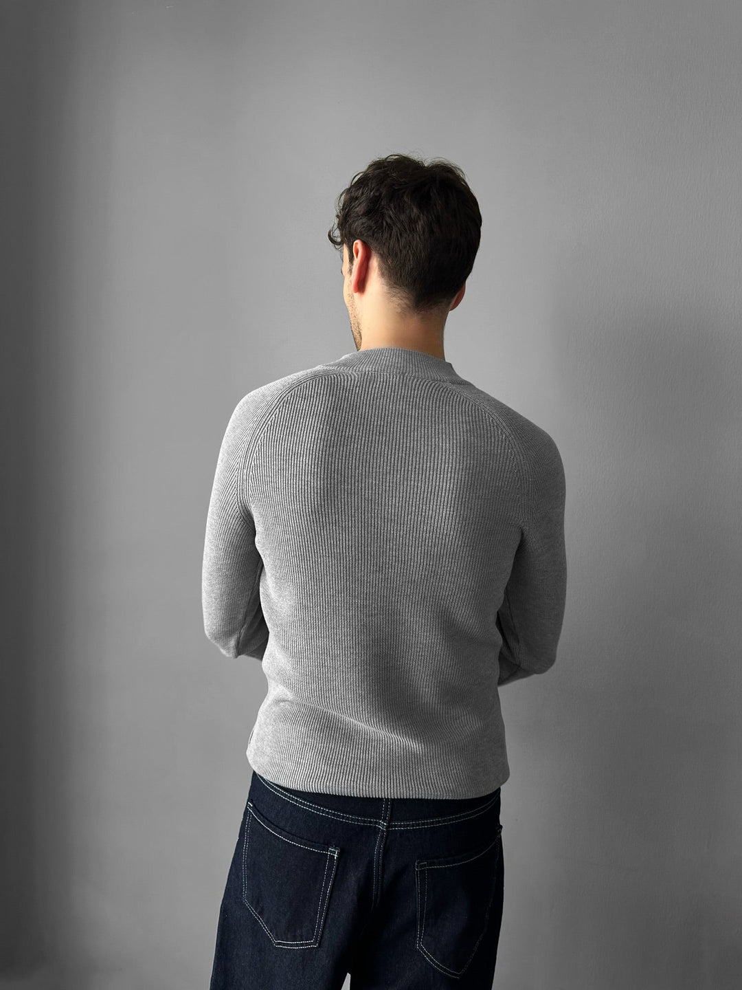Slim Fit Stickad Tröja - Grå