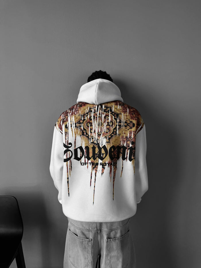 Överdimensionerad Souvenir Hoodie - Vit och Röd