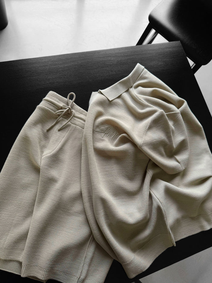 Överdimensionerad Initial Knit Polo T-Shirt - Sten