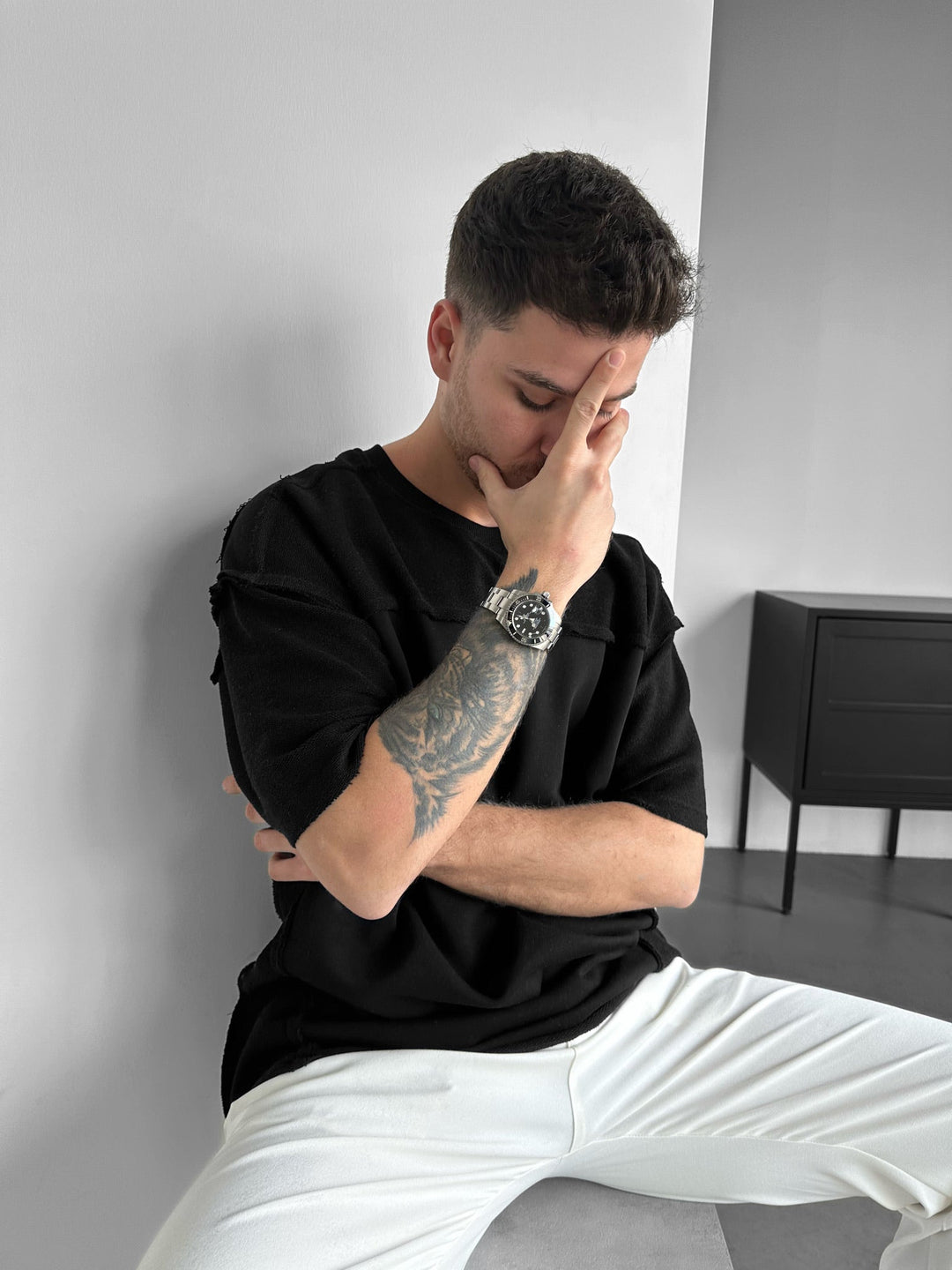Oversize sömdetalj T-shirt - Svart