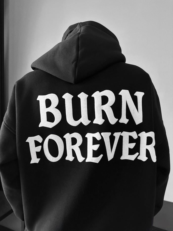 Oversize “Burn Forever” Hoodie - Svart