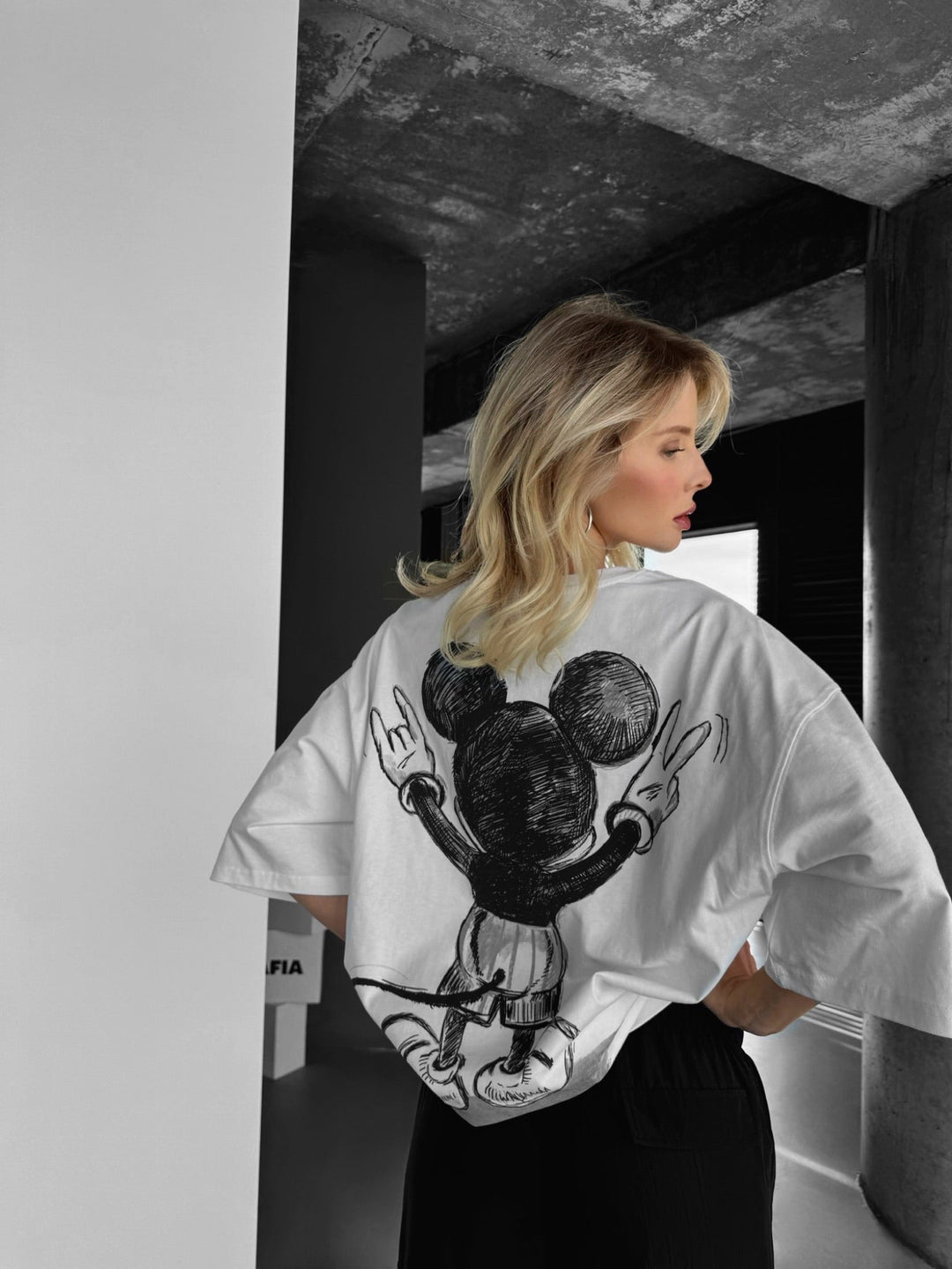 Oversize Mus-T-shirt - Vit och Svart