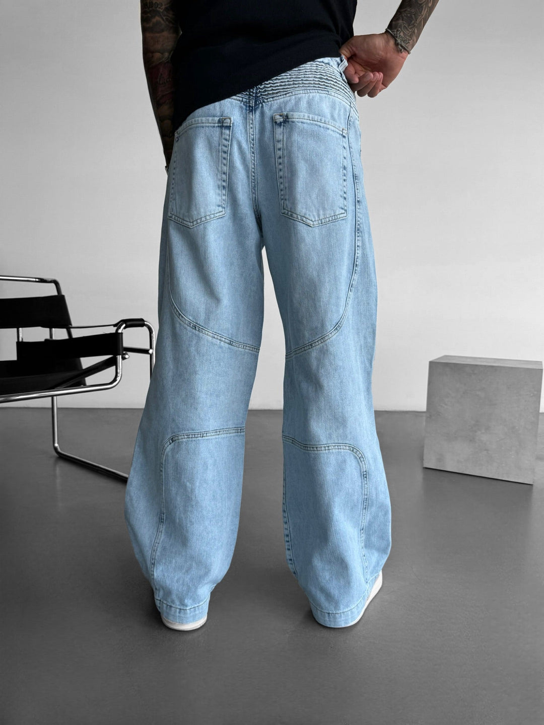 Baggy sömdetalj jeans - Blå