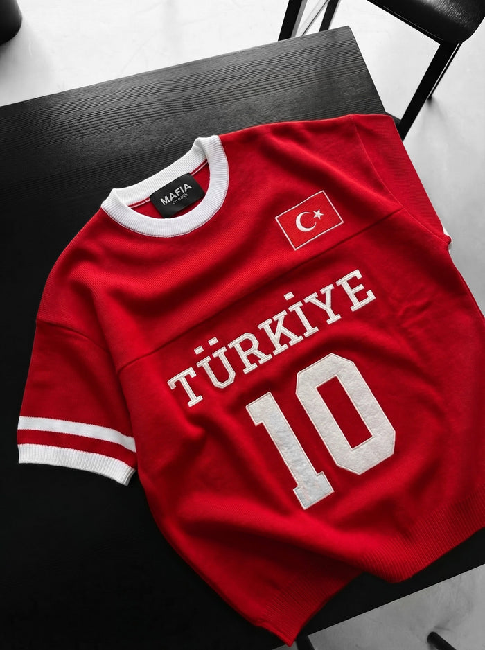 Oversize Türkiye Stickad T-shirt - Röd