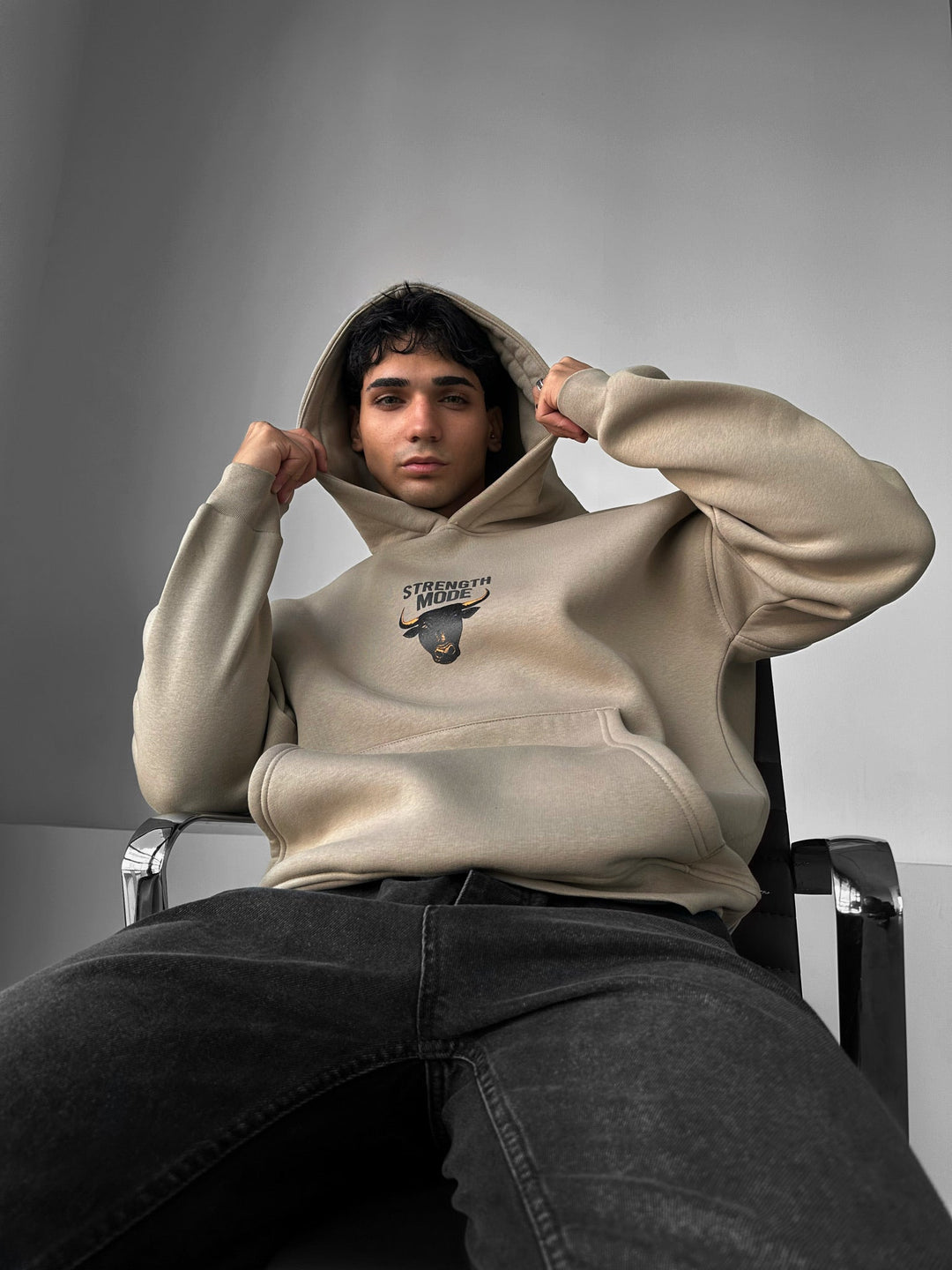 Oversize Styrka Mode Hoodie - Stone