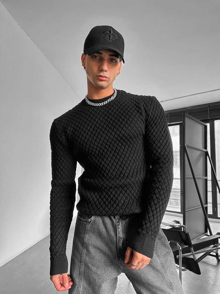 Slim Fit Textured Sweater - Svart