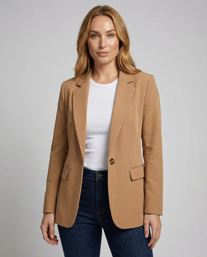Dam Lång Blazer med Knapplåsning och Klassisk Snitt