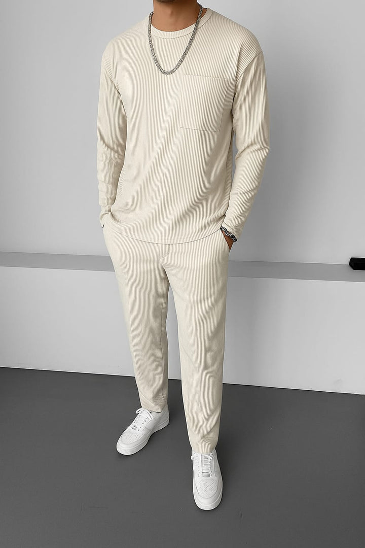 Lösa Randiga Byxor - Beige