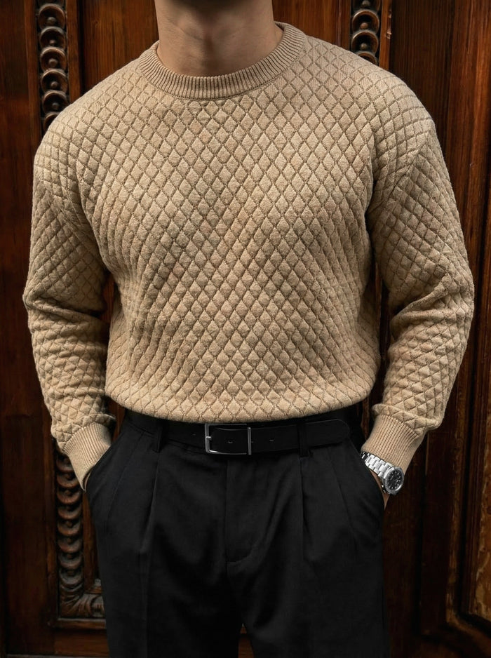 Slim Fit Textured Sweater - Mjölkchokladbrun
