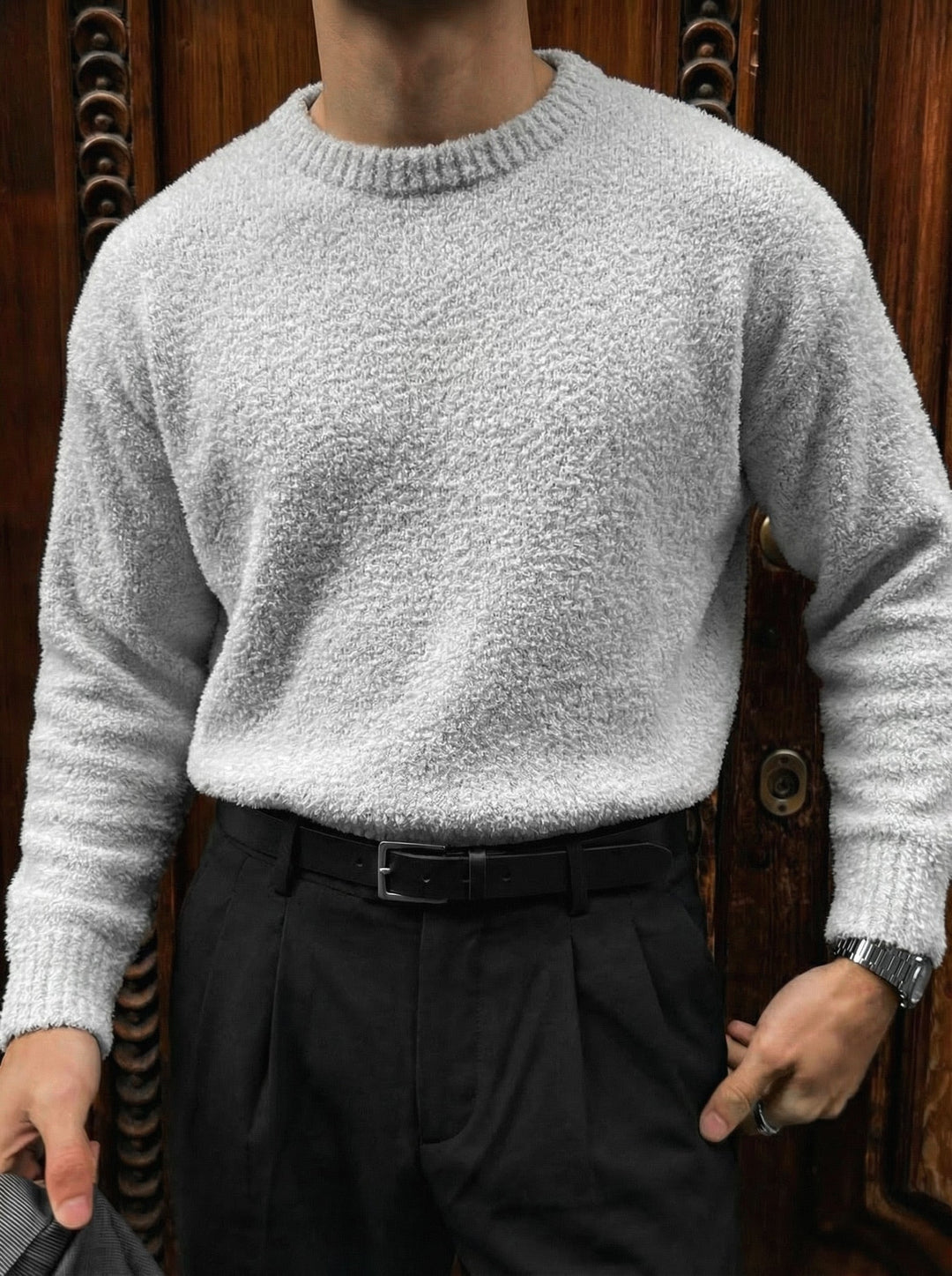 Oversize Plush Pullover - Grå